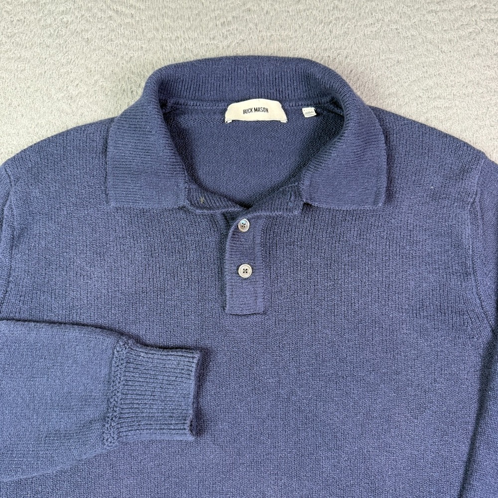 Buck Mason Seafarer Rugby Sweater Polo Mens Large Navy Blue Long Sleeve